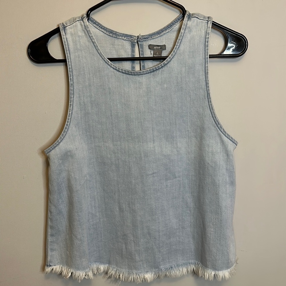 Aerie Light Washed Denim Open Back Tank Size Small